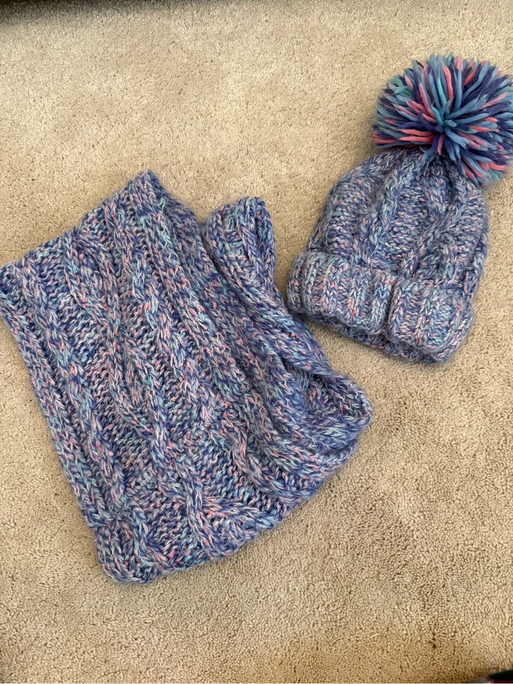 The Children's Place Marled Blue Pink Purple Knit Hat & Scarf Set